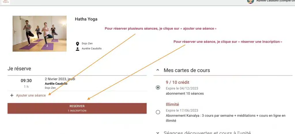 reservation plusieurs seances